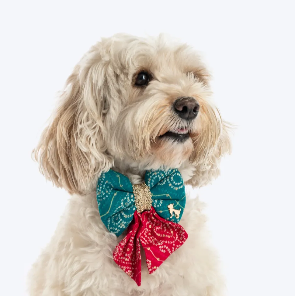 HUFT Rang Biranga Bow Tie For Dog - Green & Pink