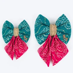 HUFT Rang Biranga Bow Tie For Dog - Green & Pink