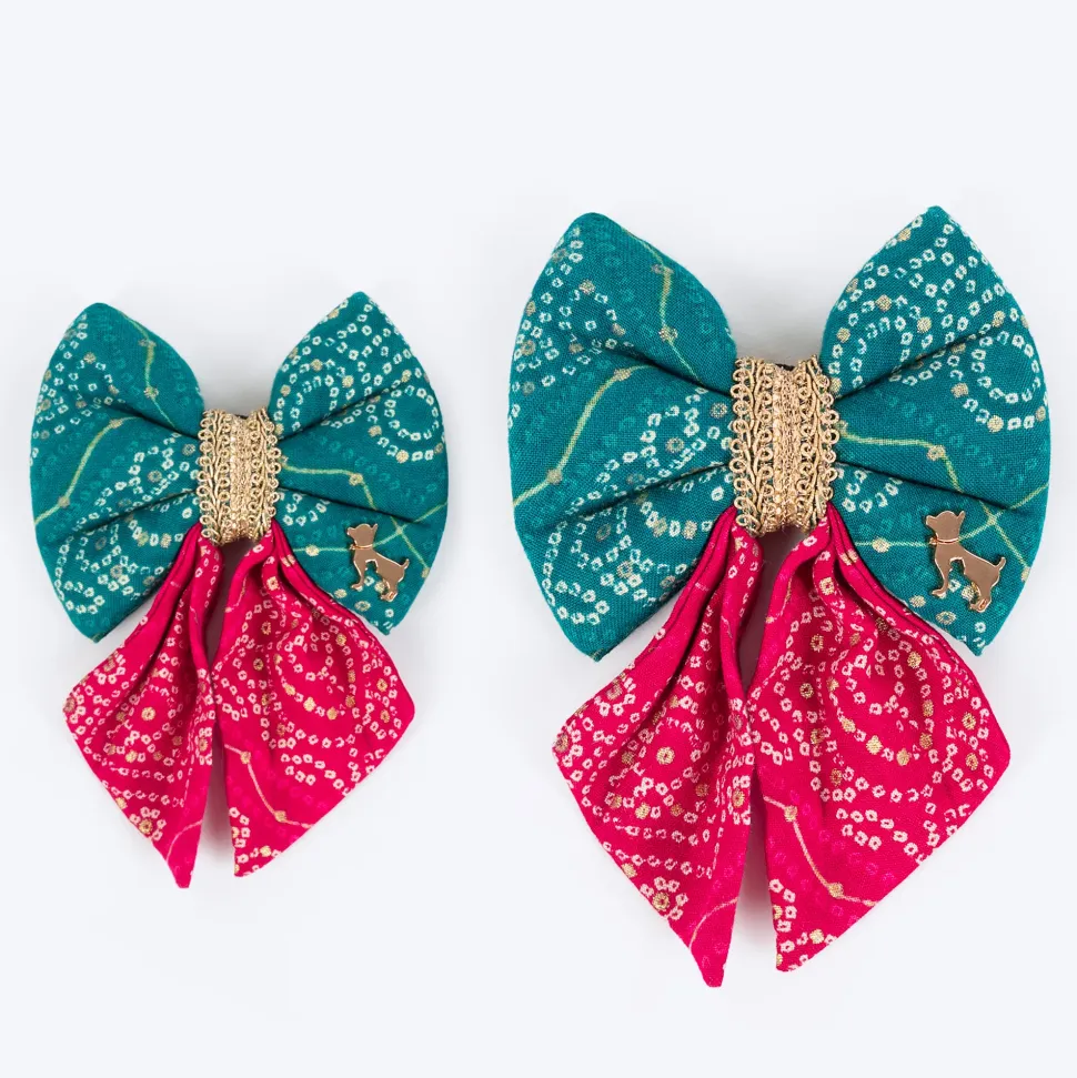 HUFT Rang Biranga Bow Tie For Dog - Green & Pink