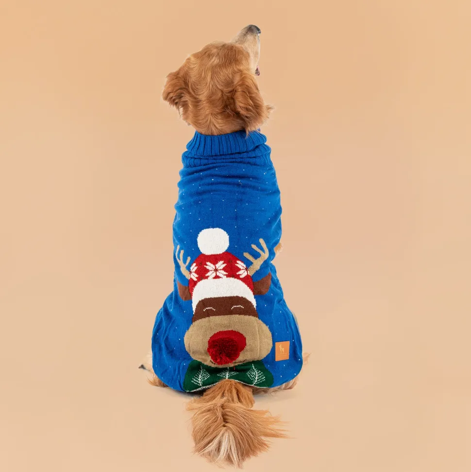 HUFT Reindeer Cheer Sweater For Dog - Blue