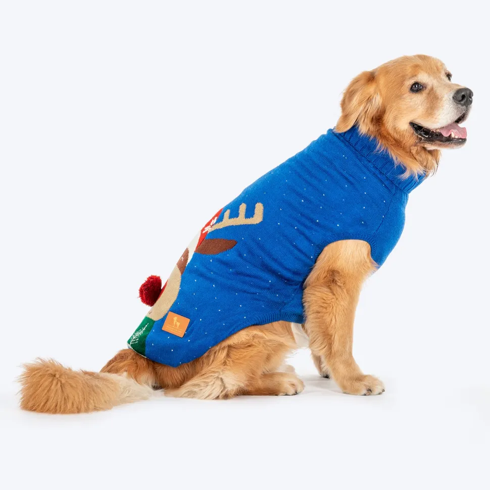 HUFT Reindeer Cheer Sweater For Dog - Blue