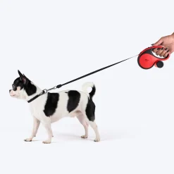 HUFT Retractable Leash With Poop Bag Dispenser For Dog - Red