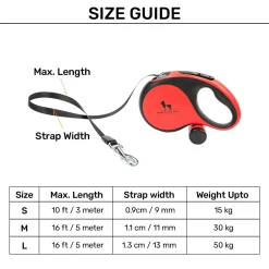 HUFT Retractable Leash With Poop Bag Dispenser For Dog - Red