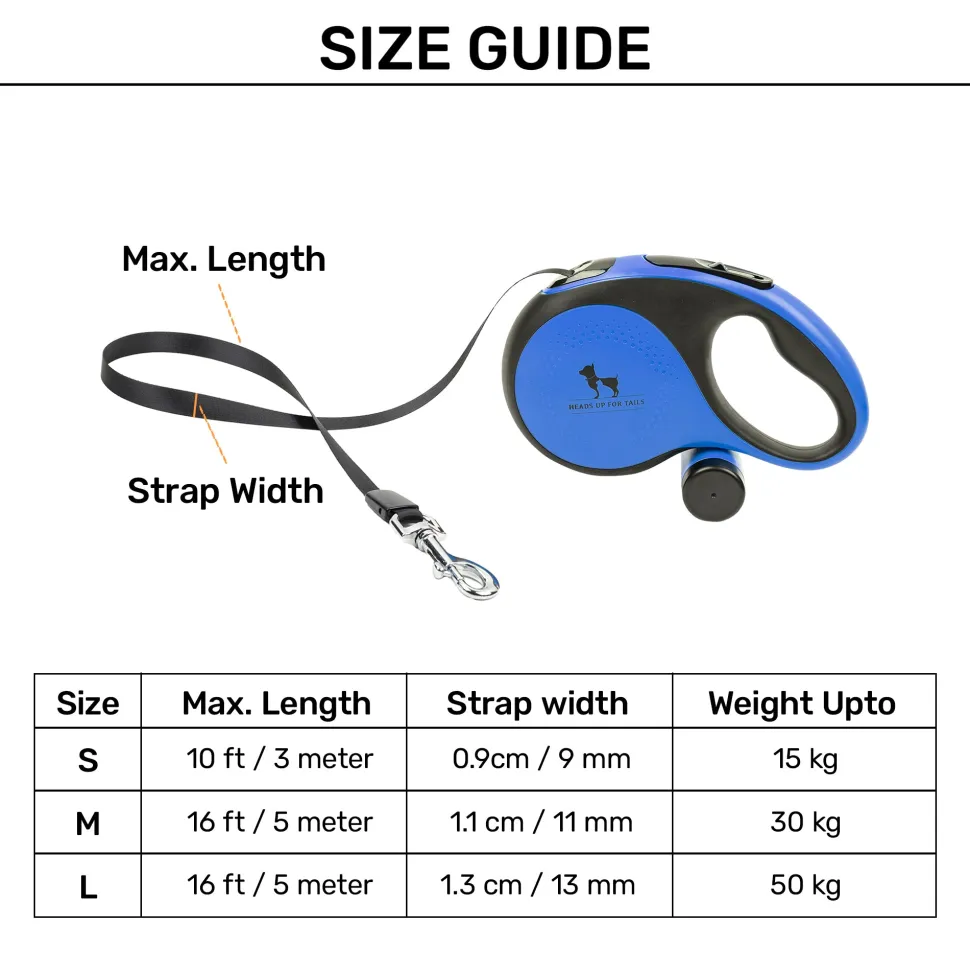 HUFT Retractable Leash With Poop Bag Dispenser For Dog - Blue
