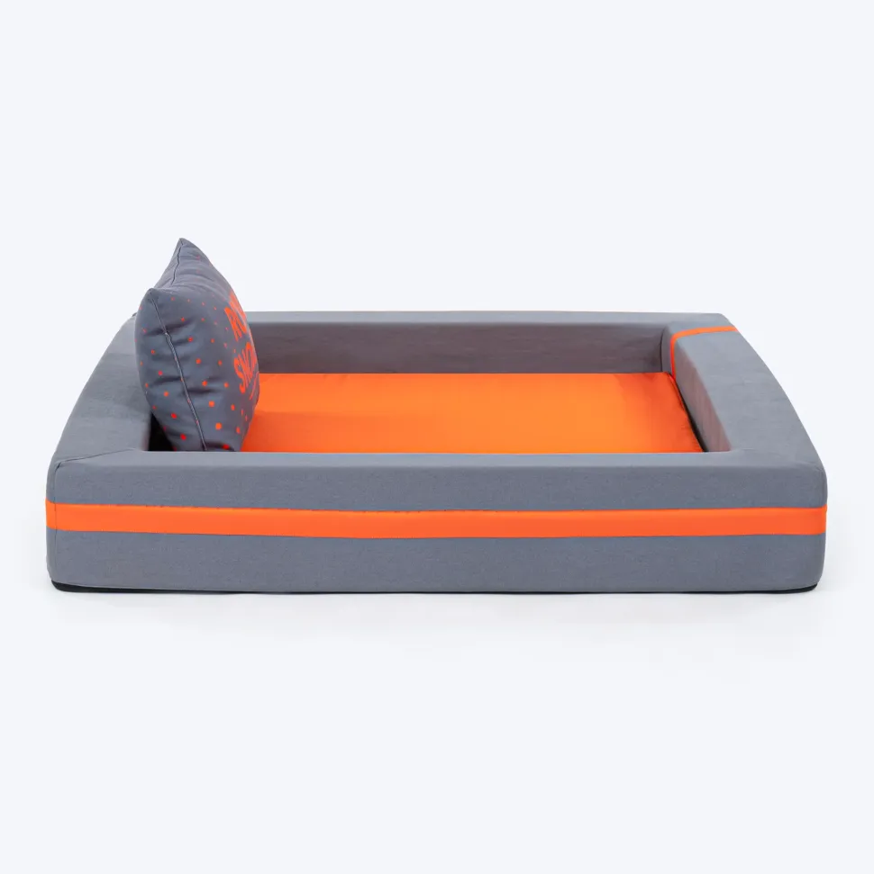 HUFT Royal Snooze Bed for Dog - Grey & Orange