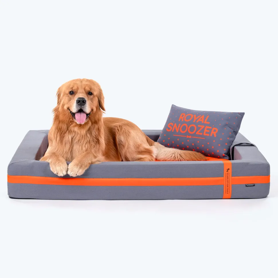 HUFT Royal Snooze Bed for Dog - Grey & Orange