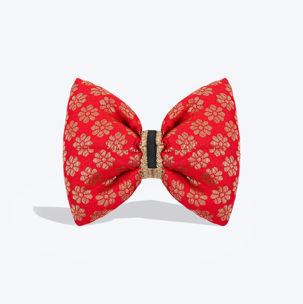 HUFT Shahi Brocade Bow Tie For Dog - Red
