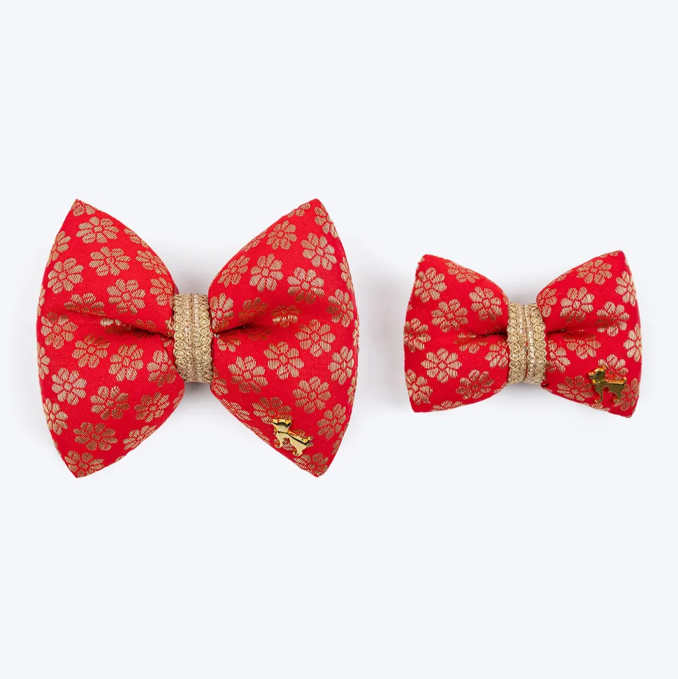 HUFT Shahi Brocade Bow Tie For Dog - Red