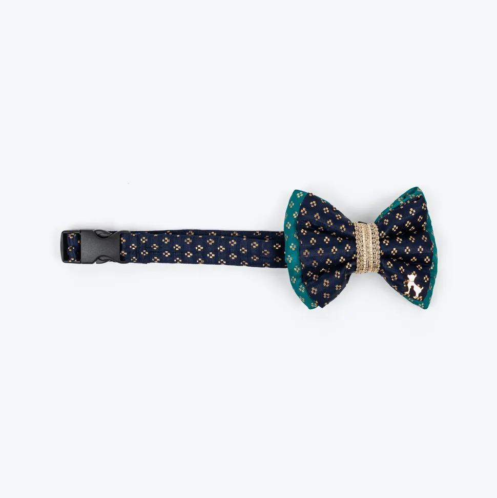 HUFT Shahi Paws Bow Tie With Strap For Dog - Blue & Green