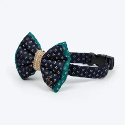 HUFT Shahi Paws Bow Tie With Strap For Dog - Blue & Green