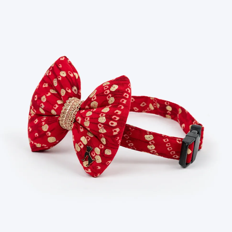 HUFT Super Sitara Bow Tie With Strap For Dog - Red