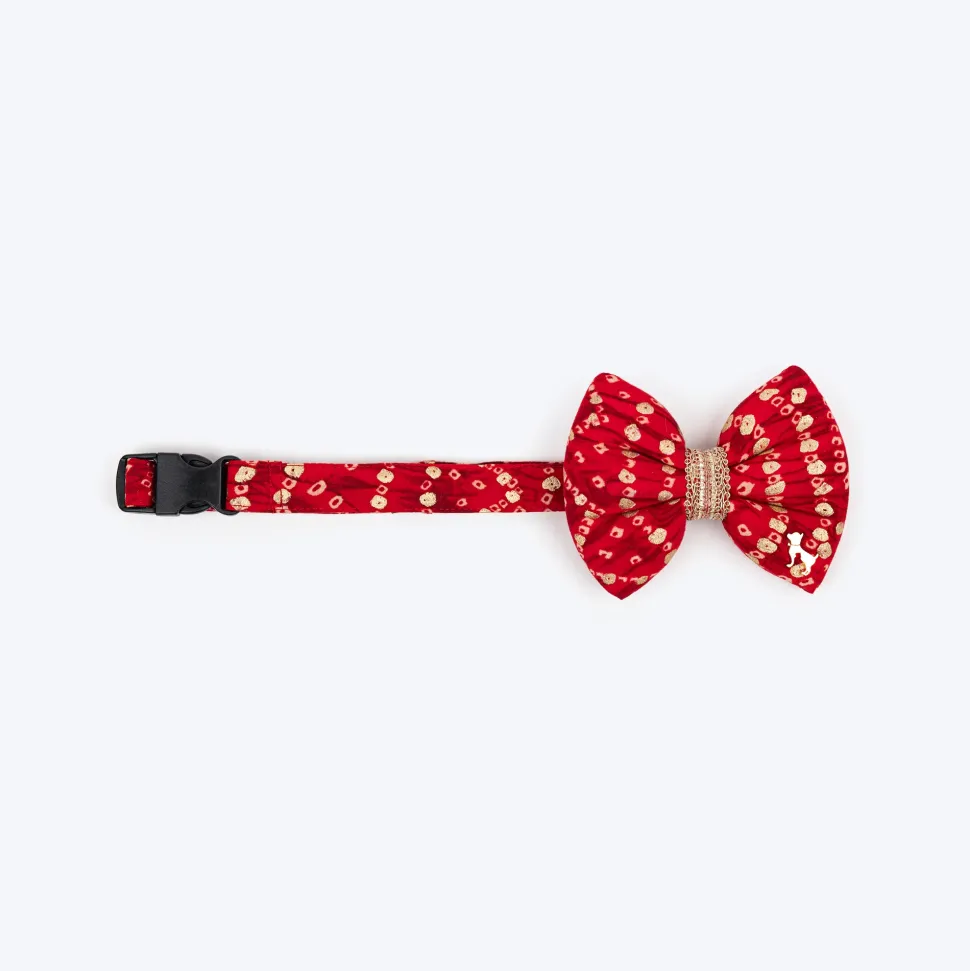 HUFT Super Sitara Bow Tie With Strap For Dog - Red