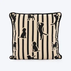 HUFT Tails & Trails Printed Cushion For Pet Lovers - Beige & Black
