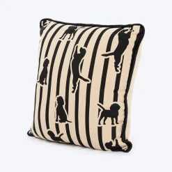 HUFT Tails & Trails Printed Cushion For Pet Lovers - Beige & Black