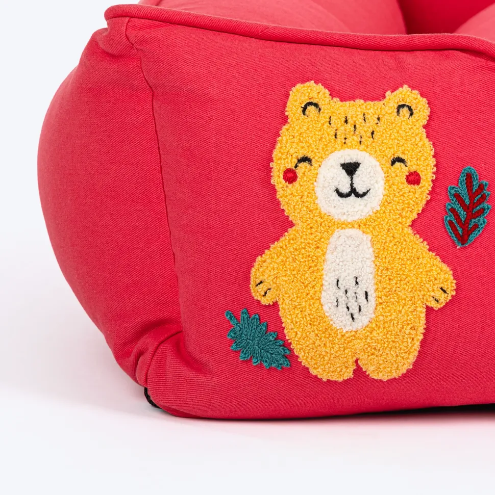 HUFT Teddy Classic Lounger Bed For Dog - Red