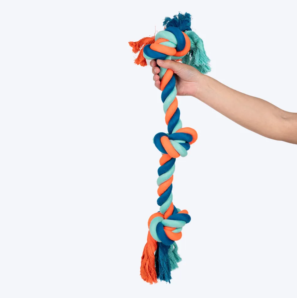 HUFT Tuggables 3 Knots Rope Toy For Dog - Blue & Orange