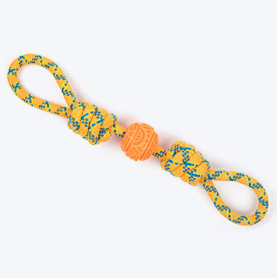 HUFT Tuggables Twisted Tug & Ball Rope Toy For Dog - Yellow & Orange