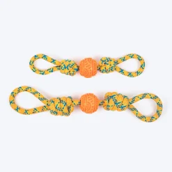 HUFT Tuggables Twisted Tug & Ball Rope Toy For Dog - Yellow & Orange