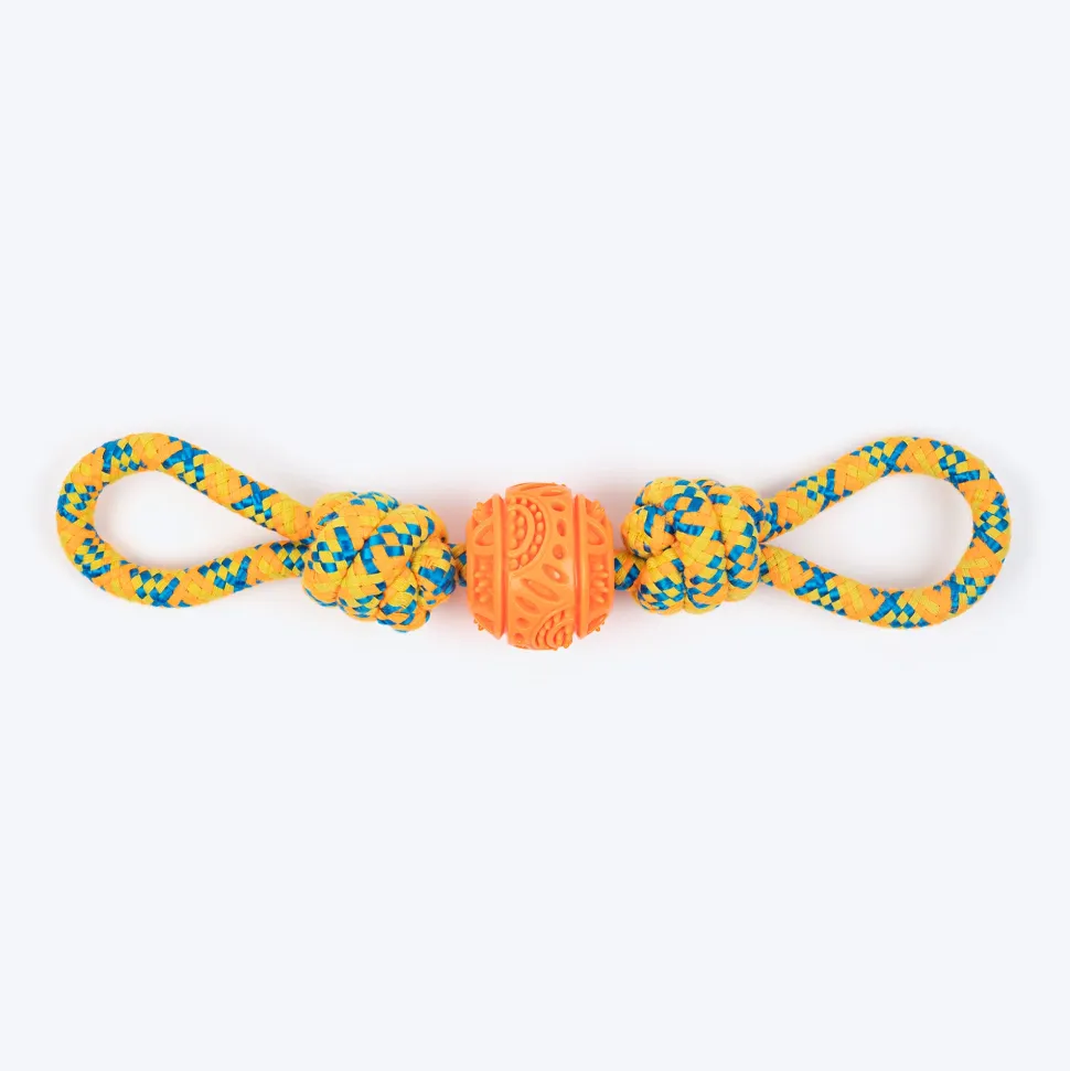 HUFT Tuggables Twisted Tug & Ball Rope Toy For Dog - Yellow & Orange
