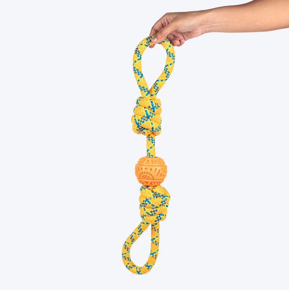 HUFT Tuggables Twisted Tug & Ball Rope Toy For Dog - Yellow & Orange