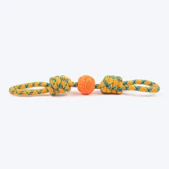 HUFT Tuggables Twisted Tug & Ball Rope Toy For Dog - Yellow & Orange