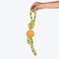 HUFT Tuggables Twisted Tug & Ball Rope Toy For Dog - Yellow & Orange