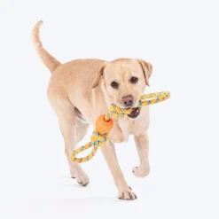 HUFT Tuggables Twisted Tug & Ball Rope Toy For Dog - Yellow & Orange