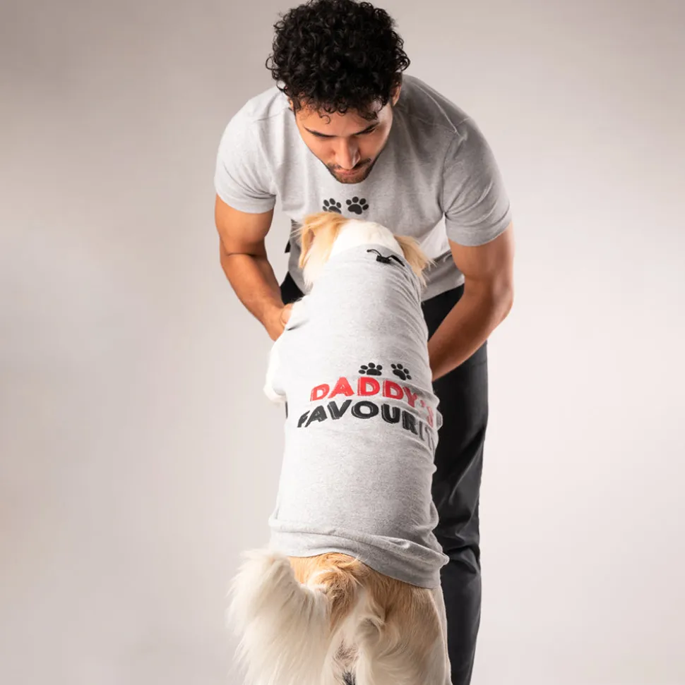 HUFT Twinning - Daddy's Favourite T-Shirt For Dogs - Grey with Black & Red Print
