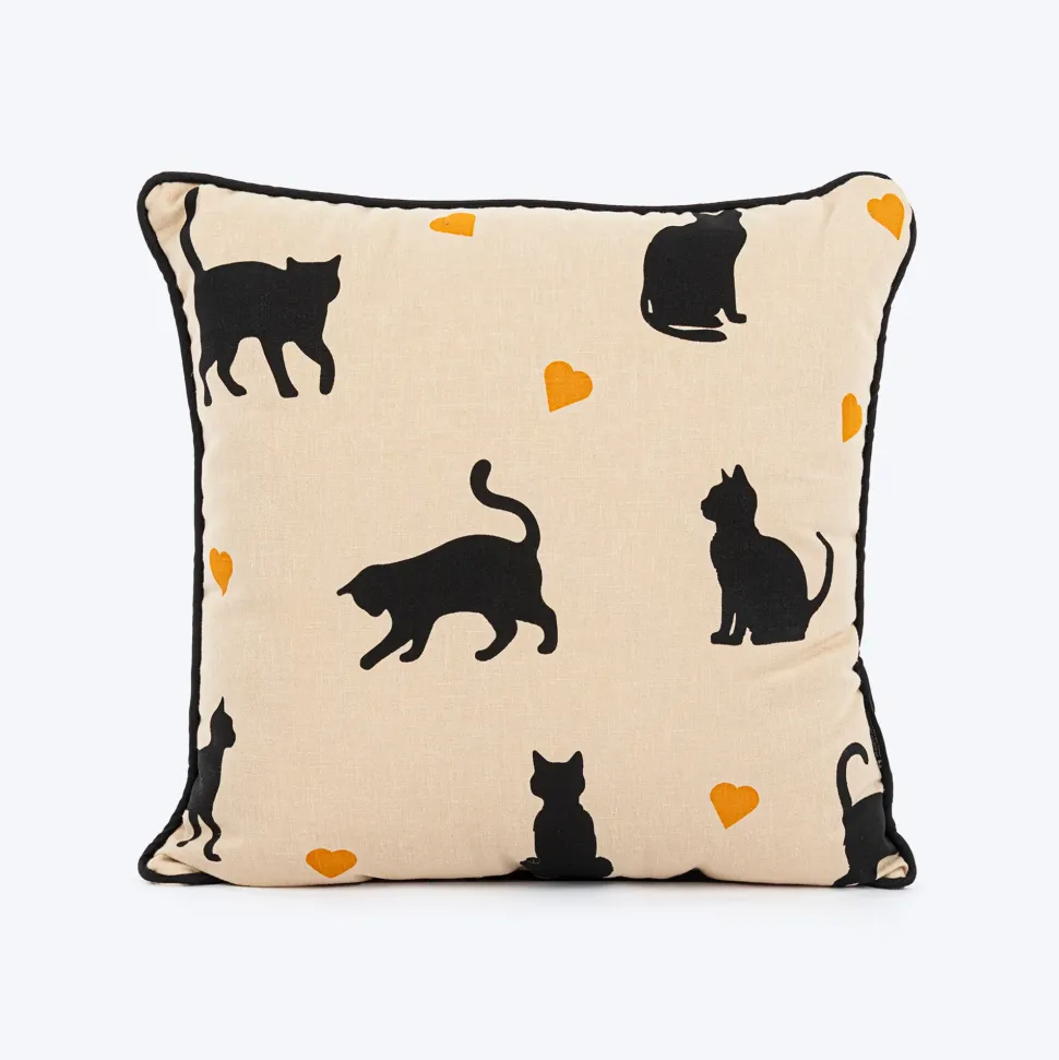 HUFT Whisker Love Printed Cushion For Pet Lovers - Beige & Black