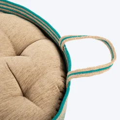 HUFT Whisker Retreat Jute Basket Bed With Cushion For Small Dogs & Cats- Aqua & Brown