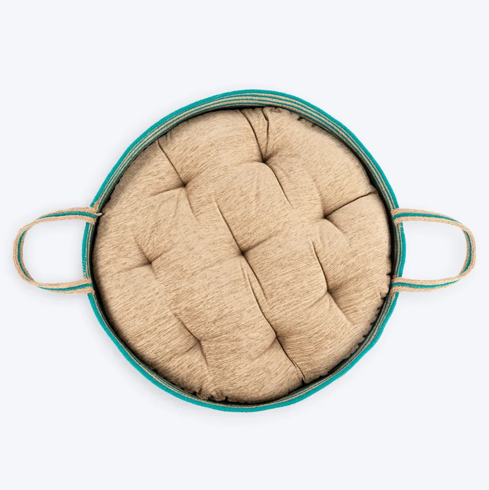 HUFT Whisker Retreat Jute Basket Bed With Cushion For Small Dogs & Cats- Aqua & Brown
