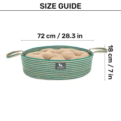 HUFT Whisker Retreat Jute Basket Bed With Cushion For Small Dogs & Cats- Aqua & Brown