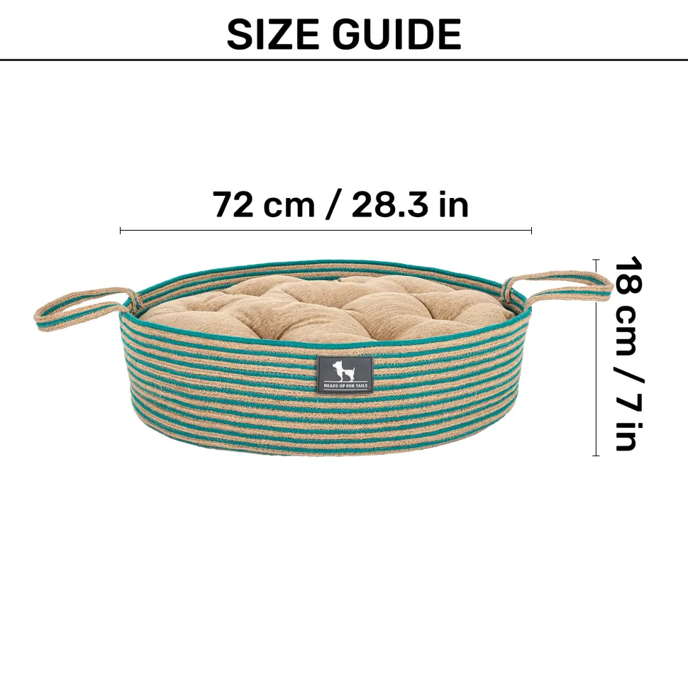 HUFT Whisker Retreat Jute Basket Bed With Cushion For Small Dogs & Cats- Aqua & Brown