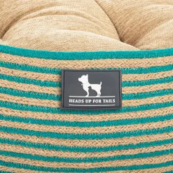 HUFT Whisker Retreat Jute Basket Bed With Cushion For Small Dogs & Cats- Aqua & Brown