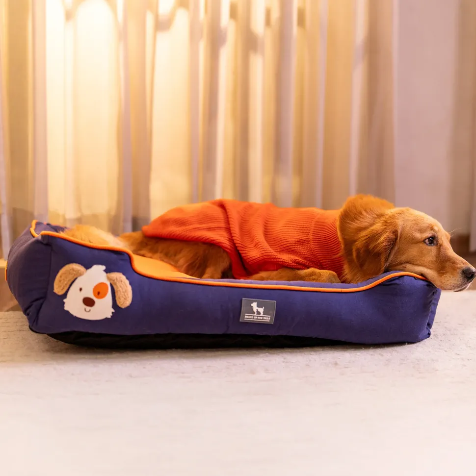 HUFT Woofie Classic Lounger Bed For Dog - Blue & Orange
