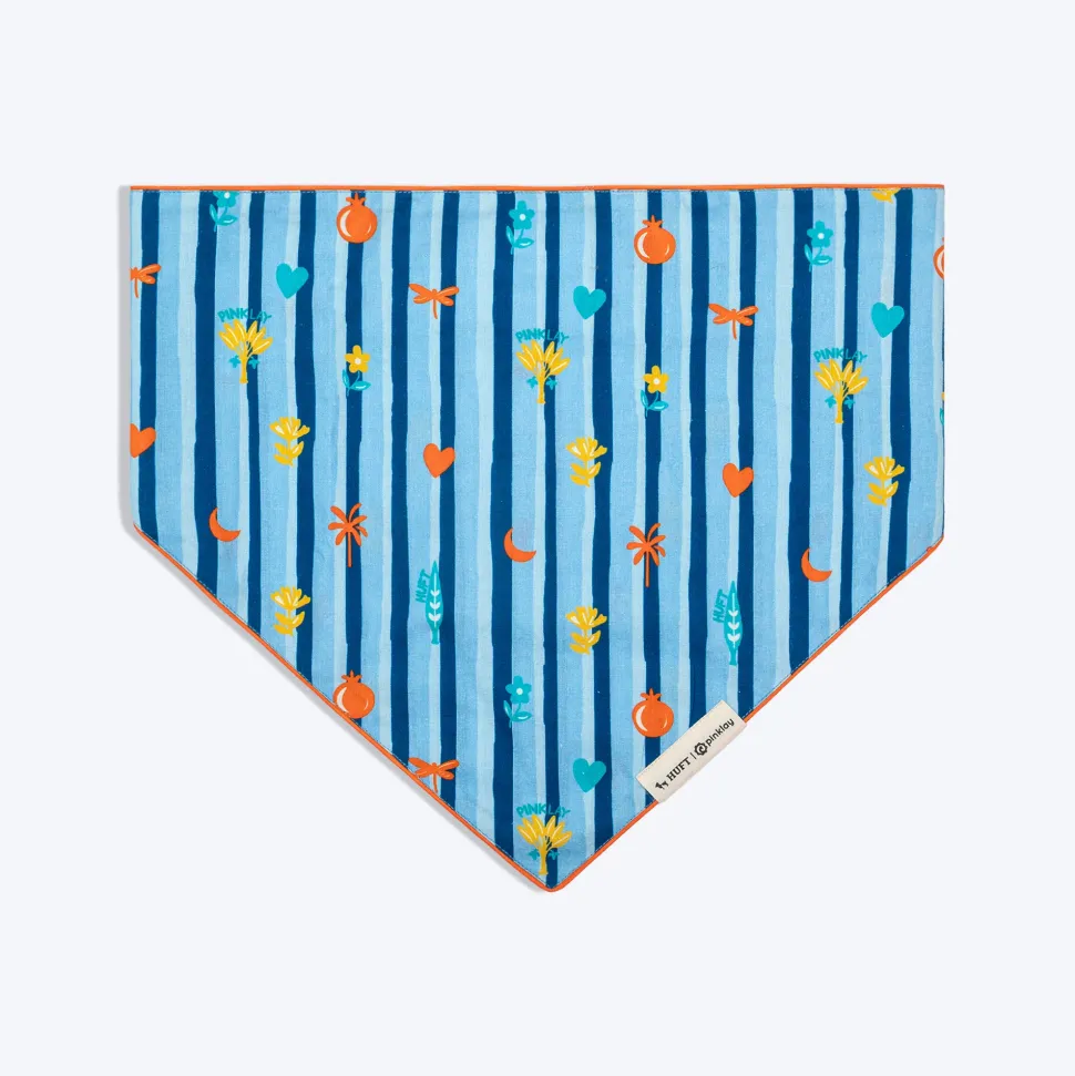 HUFT X Pinklay Strut In Stripes Knot Bandana For Dog - Blue & Orange