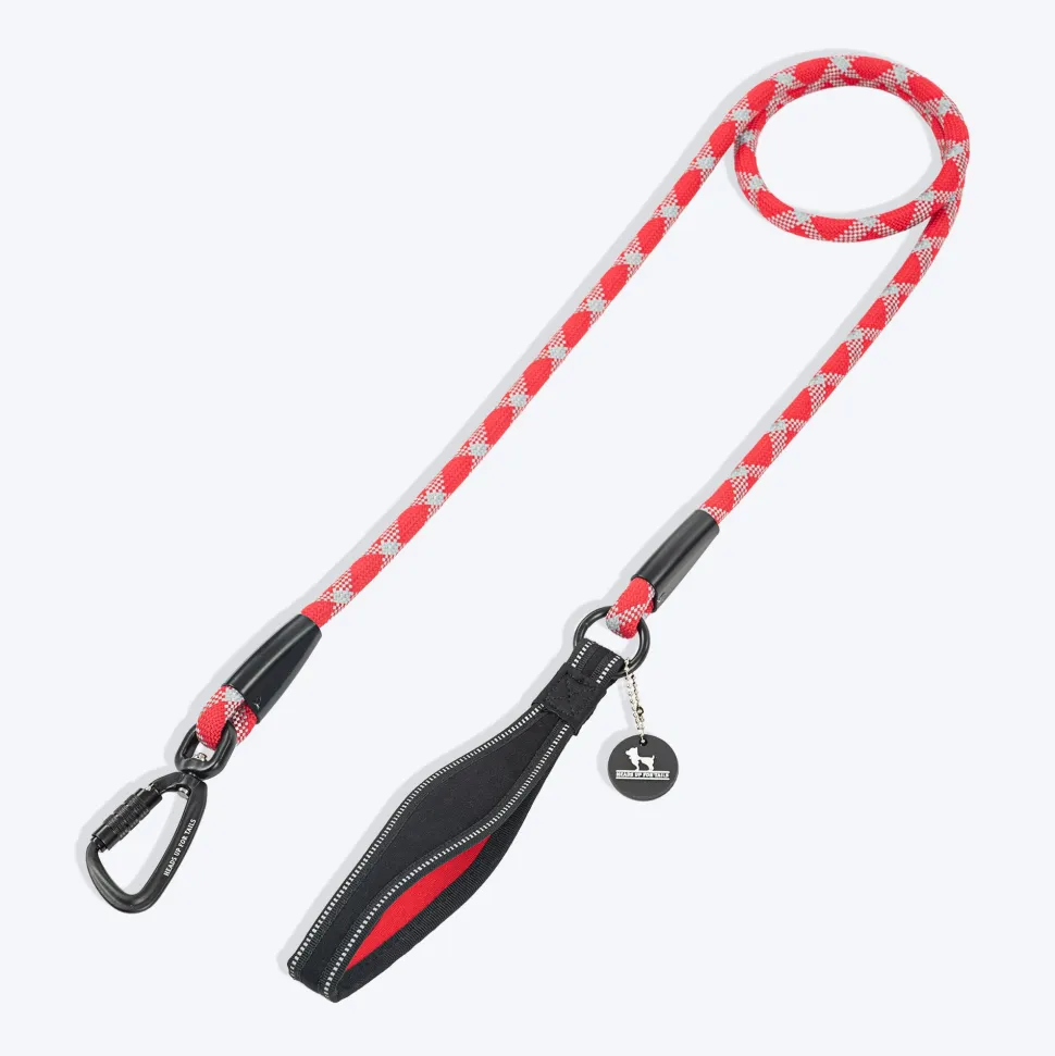 HUFT Xplorers Rope Leash With Carabiner For Dog - Red - 5 ft
