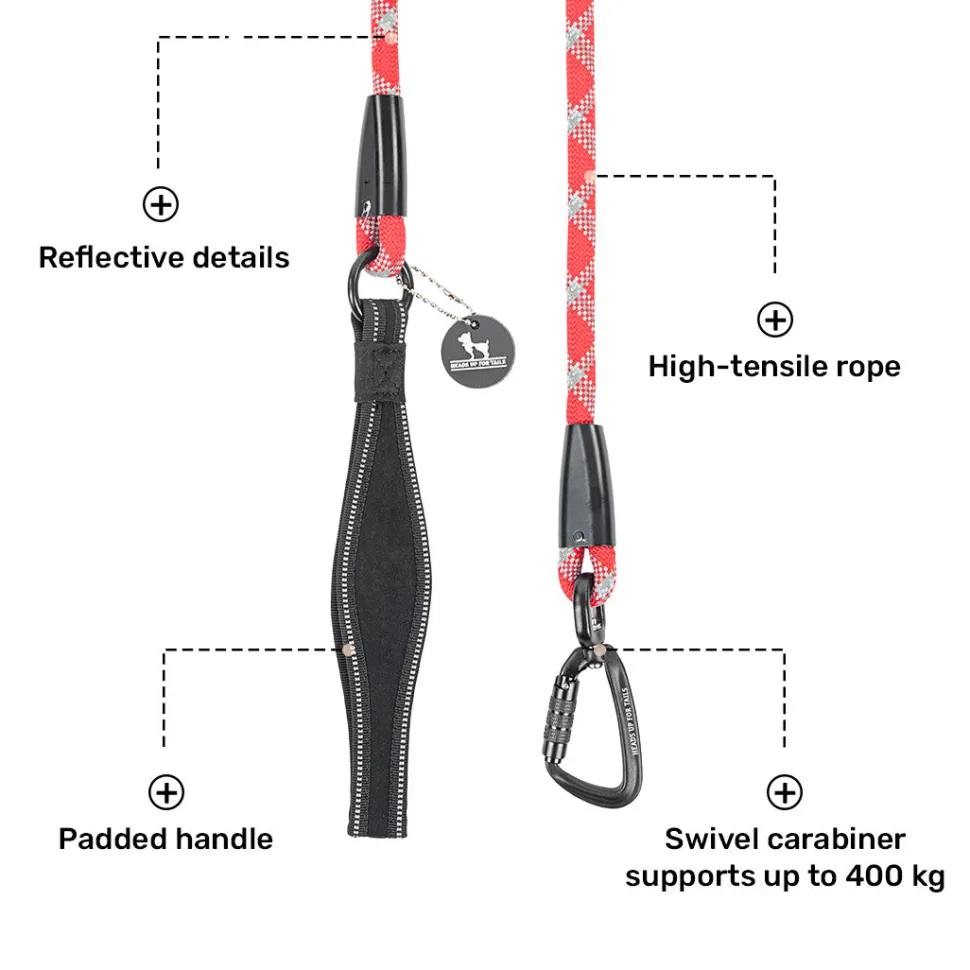 HUFT Xplorers Rope Leash With Carabiner For Dog - Red - 5 ft