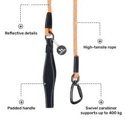 HUFT Xplorers Rope Leash With Carabiner For Dog - Orange - 5 ft