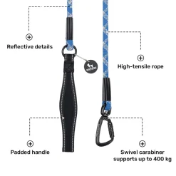 HUFT Xplorers Rope Leash With Carabiner For Dog - Blue - 5 ft
