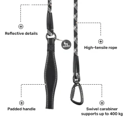 HUFT Xplorers Rope Leash With Carabiner For Dog - Black - 5 ft