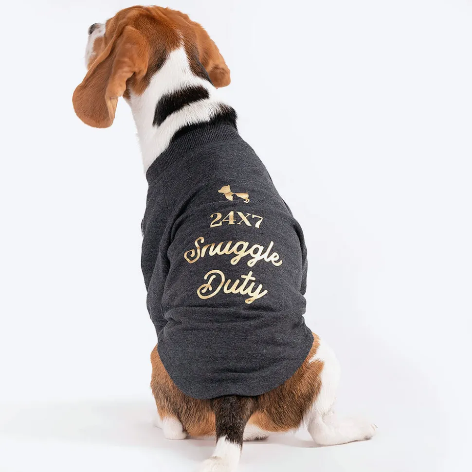 HUFT 24x7 Snuggle Duty Foil Print Pet Sweatshirt - Grey Melange