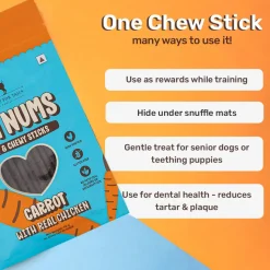 HUFT Yum Nums Dog Treats Soft & Chewy Sticks Carrot With Real Chicken