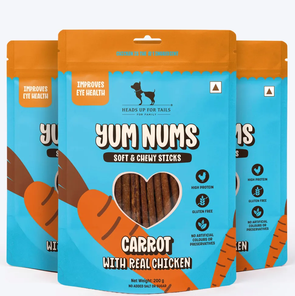 HUFT Yum Nums Dog Treats Soft & Chewy Sticks Carrot With Real Chicken