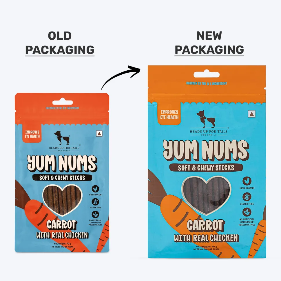 HUFT Yum Nums Dog Treats Soft & Chewy Sticks Carrot With Real Chicken