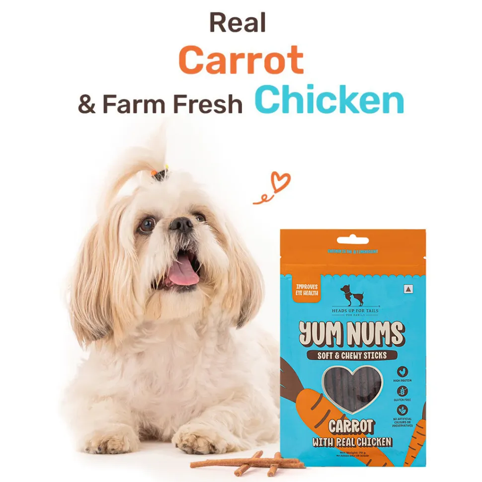 HUFT Yum Nums Dog Treats Soft & Chewy Sticks Carrot With Real Chicken