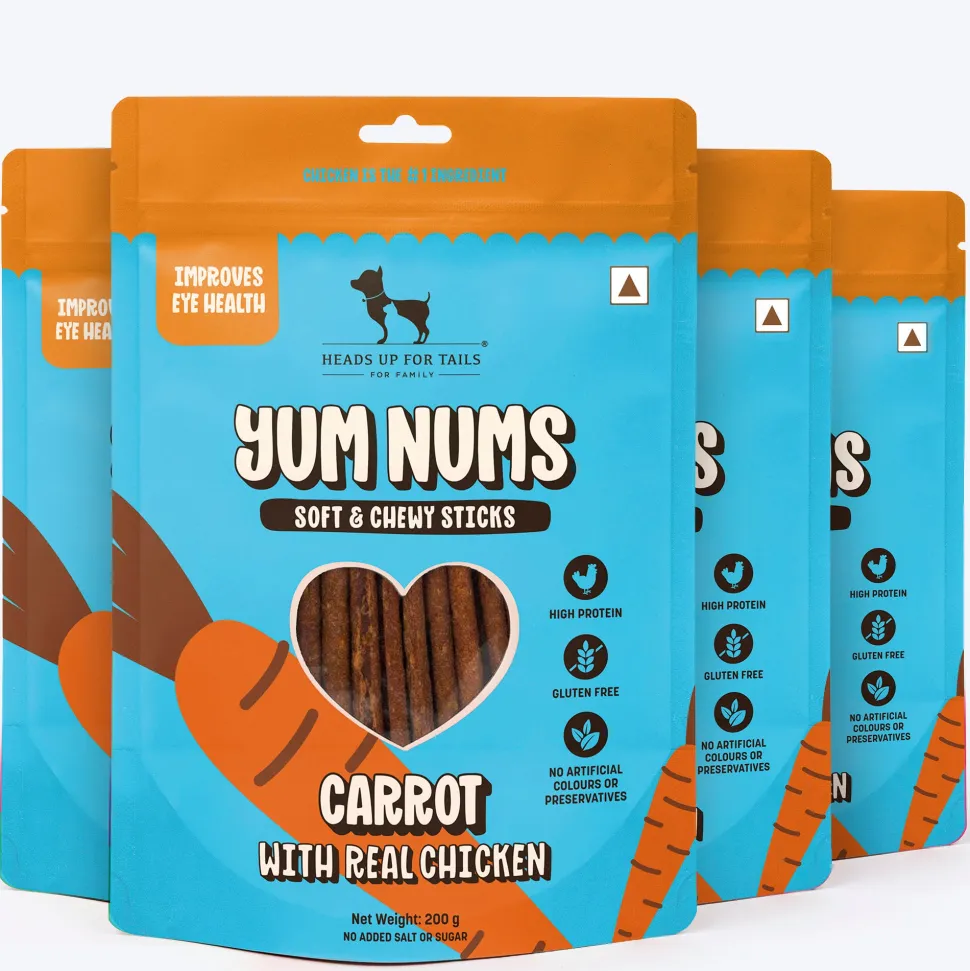 HUFT Yum Nums Dog Treats Soft & Chewy Sticks Carrot With Real Chicken