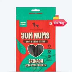 HUFT Yum Nums Dog Treats Soft & Chewy Sticks Spinach With Real Chicken - 70 gm