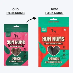HUFT Yum Nums Dog Treats Soft & Chewy Sticks Spinach With Real Chicken - 70 gm