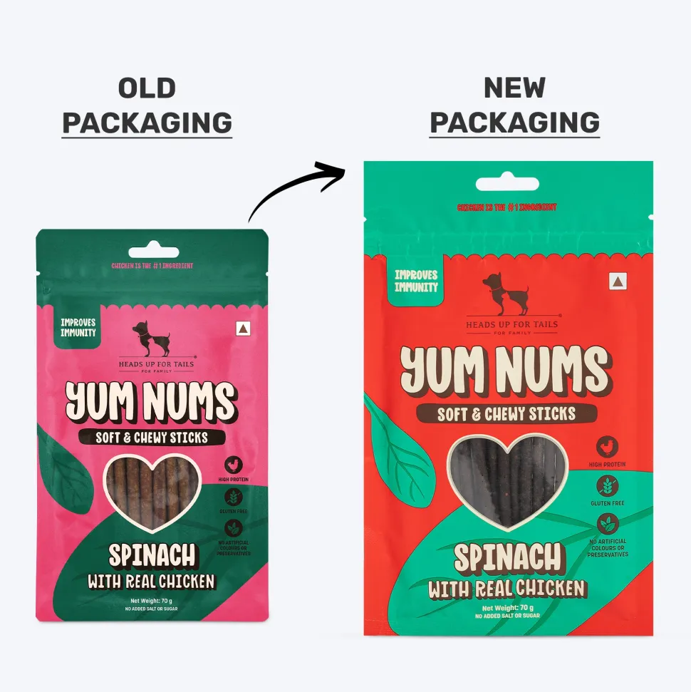 HUFT Yum Nums Dog Treats Soft & Chewy Sticks Spinach With Real Chicken - 70 gm